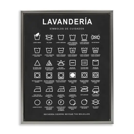 Stupell Industries Gu&iacute;a de Lavado de Ropa, Negro Framed Floater Canvas Wall Art Gray Floater Frame {1}