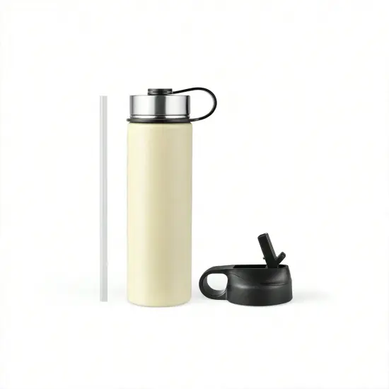 22 Oz Double-walled Insulated Stainless Steel Water Bottle with 2 Lids and Straw Green {7}