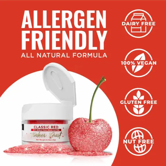Bakell - Classic Red Tinker Dust Edible Glitter (5g, 1x Jar) for Food, Desserts, and Beverages! {5}