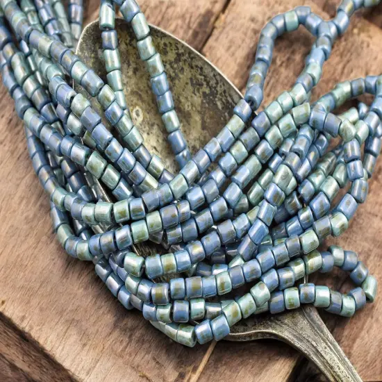 6/0 Aged Turquoise Alabaster Picasso Bugle Beads (20" Strand) {2}