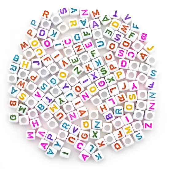CousinDIY Alphabet Beads 6mm 160/Pkg-White With Multicolor Letters {4}