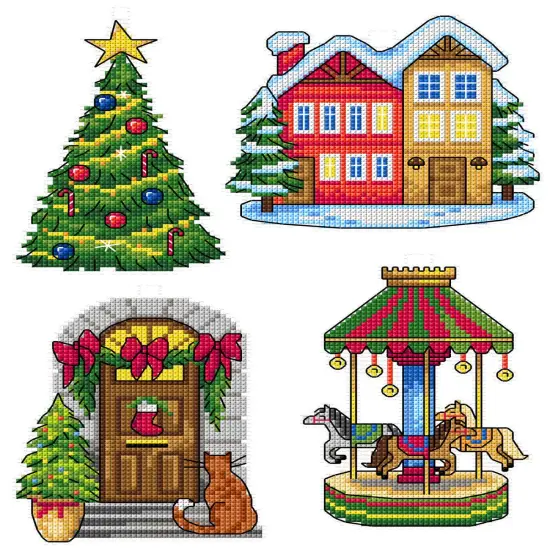 Christmas Village Сounted cross stitch kit with plastic canvas {1}