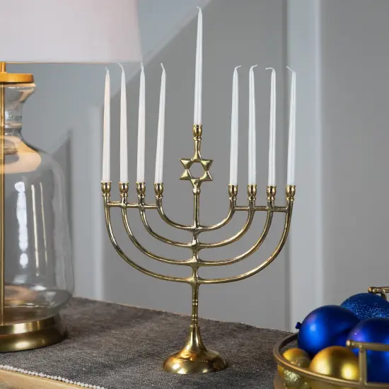 Northlight Star of David Smooth Slim Hanukkah Menorah - 12" - Brass Gold {1}