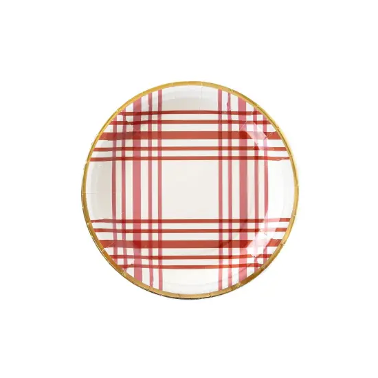Harvest Plaid 9" Paper Plates - Burnt Orange with Gold Foil for Fall {1}