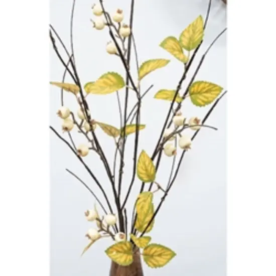 35" Long Golden Wave Leaves and Cream Pumpkin Berry Branch with Brown Stem {2}