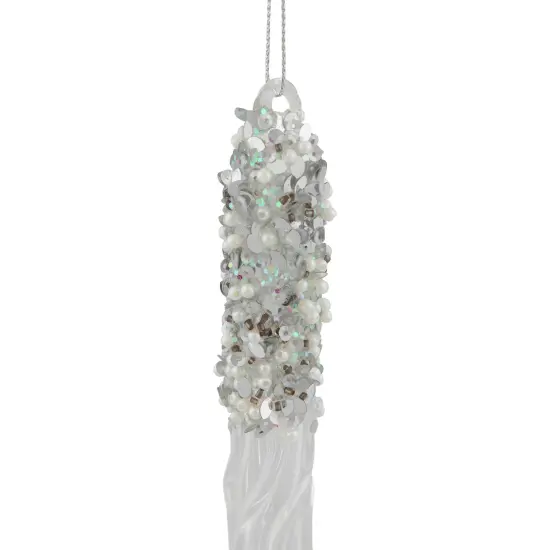 Northlight Sequined and Beaded Icicle Glass Christmas Ornament - 9" - Clear {6}