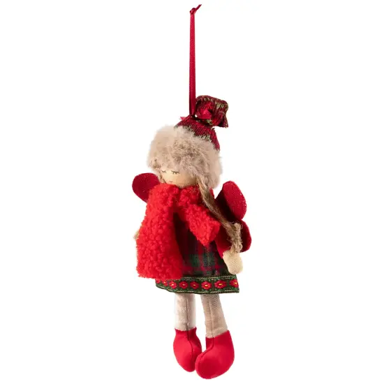 Northlight Plaid Angel Girl with Jute PigtailsChristmas Ornament - 8.5" - Red and Beige {5}