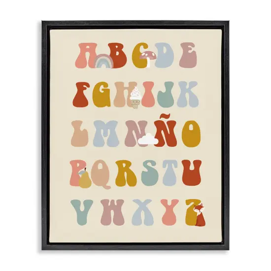 Stupell Industries Alfabeto Ilustrado Infantil Framed Floater Canvas Wall Art Gray Floater Frame {7}