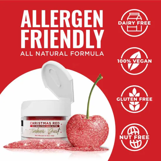 Bakell - Christmas Red Tinker Dust Edible Glitter (5g, 1x Jar) for Food, Desserts, and Beverages! {4}