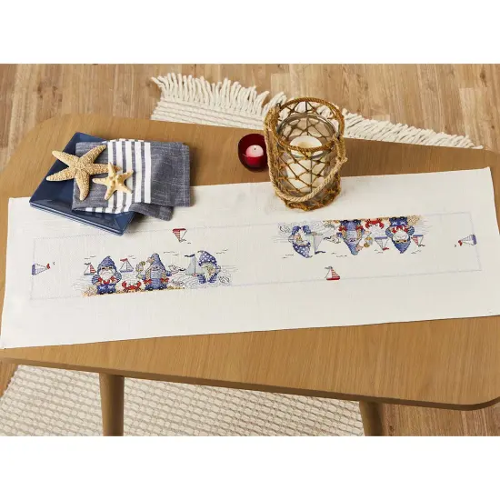 HerrschnersBlue Gnomes at the Beach Table Runner Counted Cross-Stitch Kit Multi {1}