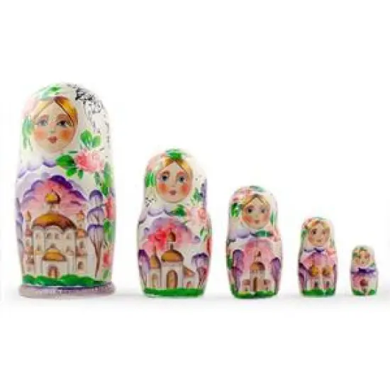 Set of 5 Orthodox Church Wooden Nesting Dolls 7 Inches {1}