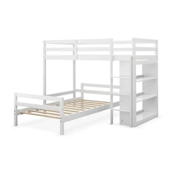 Twin Over Twin Loft Bunk Bed with Bookcase Dark Brown {7}