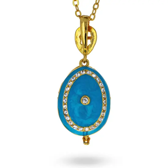 Turquoise Brass 50 Crystals Triptych Icons Royal Egg Pendant Necklace {6}