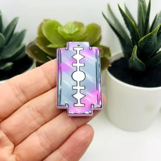 1, 4 or 20 Pieces: Pink Razor Blade Halloween Charm - Double Sided {3}