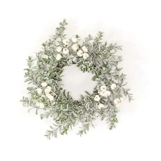 Snow Berries & Icy Boxwood Candle Ring 4.5" {1}