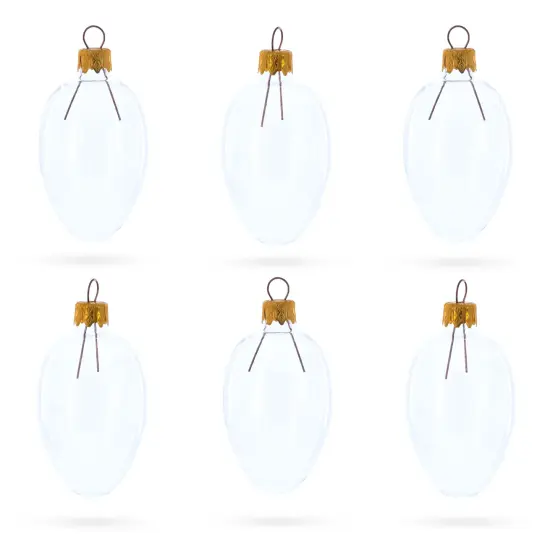 Set of 6 Clear Mini Glass Egg Ornaments 2.9 Inches {1}