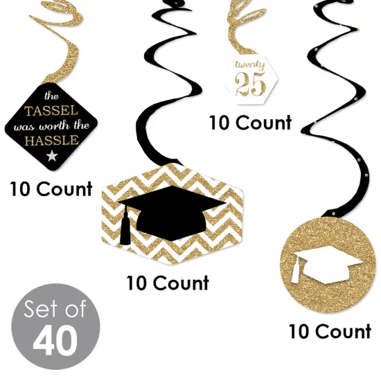 Big Dot of Happiness Gold Graduation Class of 2025 Decorations Hanging Swirls - Set of 40 {6}
