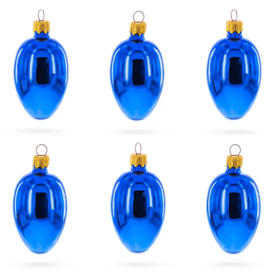 Set of 6 Glossy Blue Mini Glass Egg Ornaments 2.9 Inches {1}