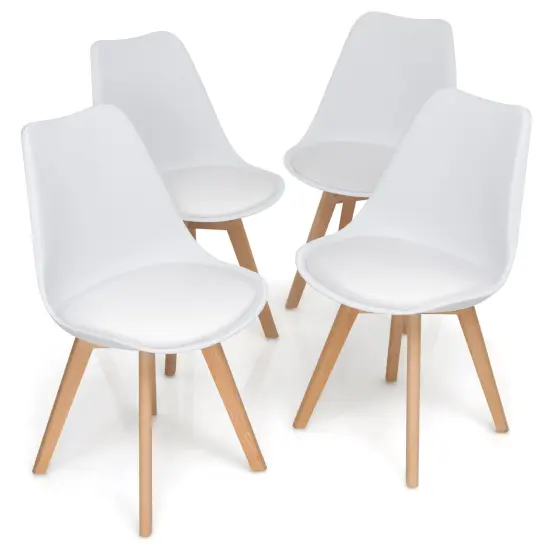 Set of 4 High Backrest Dining Side Chair with Ergonomic Seat and Solid wood Legs White {8}