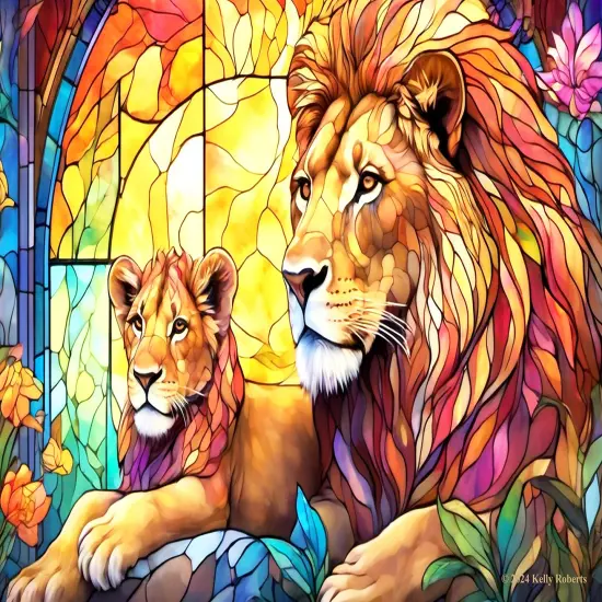 Sunsout Stained Glass Zoo Lion Family 1000 pc Jigsaw Puzzle 73312 {1}