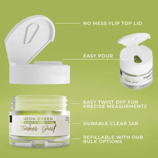 Bakell - Neon Green Tinker Dust Edible Glitter (5g, 1x Jar) for Food, Desserts, and Beverages! {5}