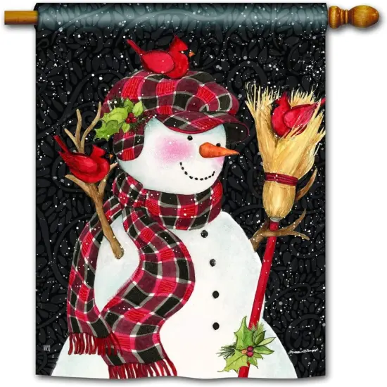 Snowman With Broom Banner 2 Sided House Flag {3}