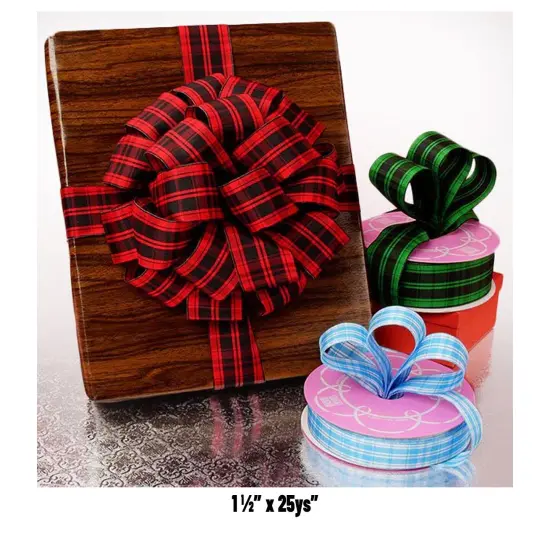 Plaid Linen Look Wired Ribbon 1.5" x 25 yd Red {4}