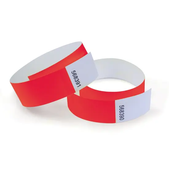 COSCO Security Wristband, Tamper Resistant, 10" x 3/4", Red, 100 bands (20 perforated sheets of 5 bands each) {1}