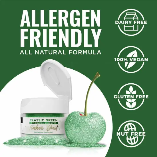 Bakell - Classic GreenTinker Dust Edible Glitter (5g, 1x Jar) for Food, Desserts, and Beverages! {5}