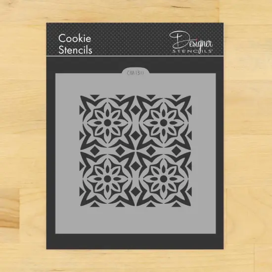 Flower Tile Cookie & Craft Stencil | CM130 by Designer Stencils | Cookie Decorating Tools | Baking Stencils for Royal Icing, Airbrush, Dusting Powder | Craft Stencils for Canvas, Paper, Wood | Reusable Food Grade Stencil {1}