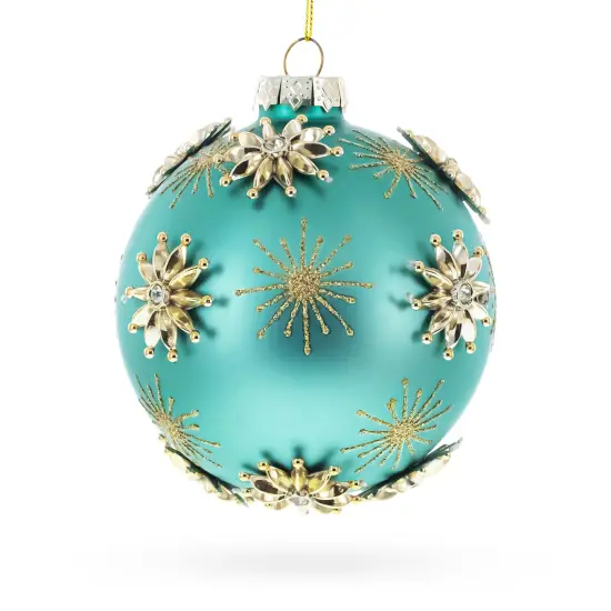 Gold Starburst Design with Elegant Matte Finish Glass Ball Christmas Ornament {3}