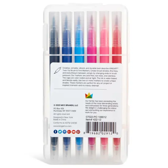 KINGART&reg; Twin-Tip&trade; Brush & Fine Markers, Set of 12 Unique Colors {4}