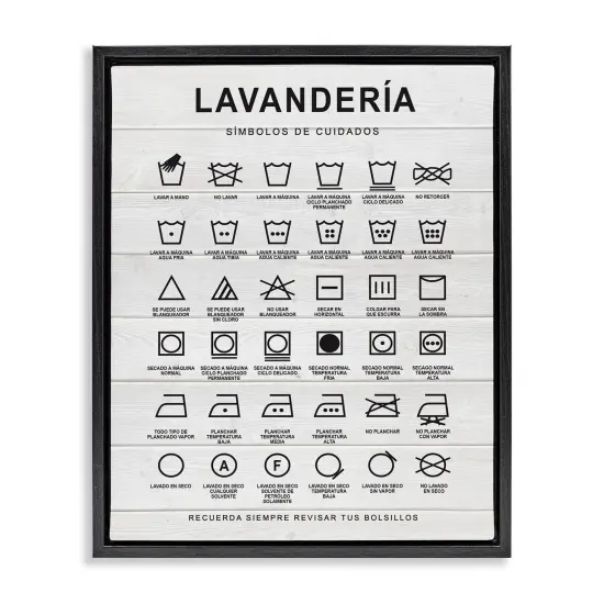 Stupell Industries Gu&iacute;a de Lavado de Ropa, Blanco Framed Floater Canvas Wall Art Gold Floater Frame {7}