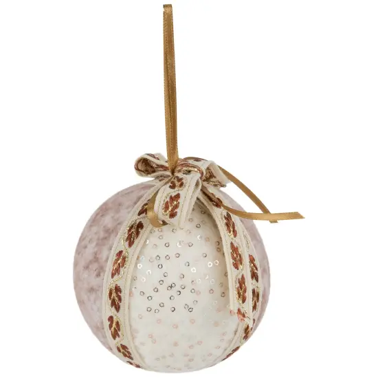 Northlight Embroidered Leaves Fuzzy Christmas Ball Ornaments - 3" - Mauve - Set of 6 Ivory {7}