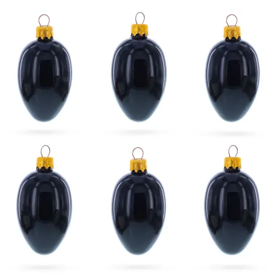 Set of 6 Black Mini Glass Egg Ornaments 2.9 Inches {1}