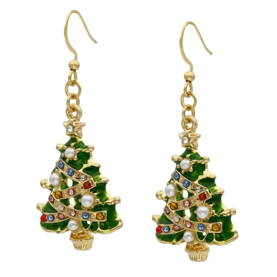 Christmas Tree Earring Gold Festive Womans Earrings {2}