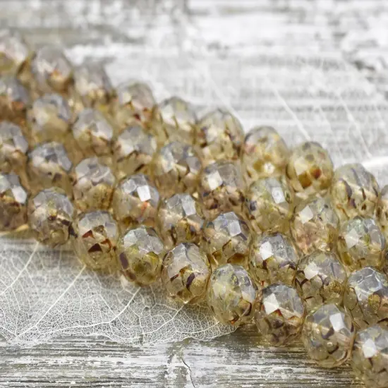 *17* 12mm Crystal Travertine Fire Polished Round Beads {4}