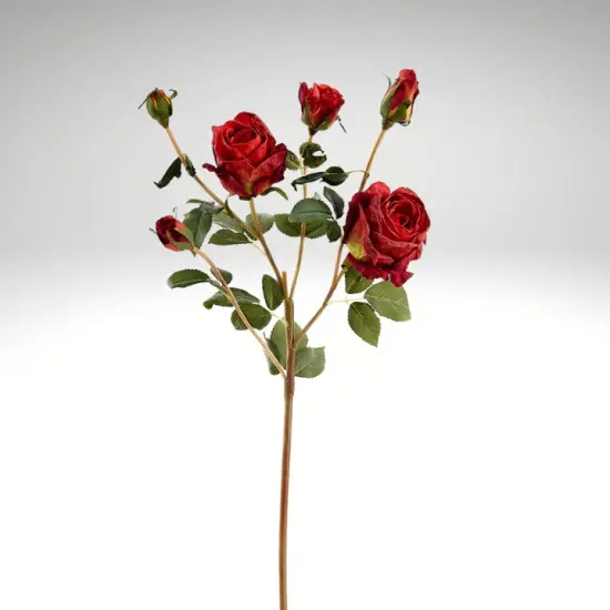 27.5" Artificial Red Rose Spray | 3 Flowers & 3 Buds with Vintage Dried Flower Look {1}