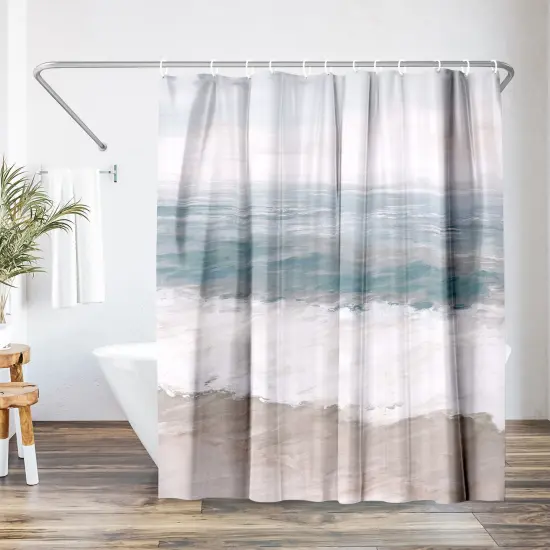 Americanflat 71x74 Shower Curtain - Coastal Seaside Design - Warm Waves by PI Creative Art {1}