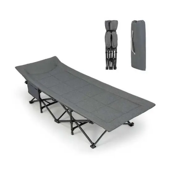 Folding Camping Cot with Carry Bag Cushion and Headrest Khakhi {6}