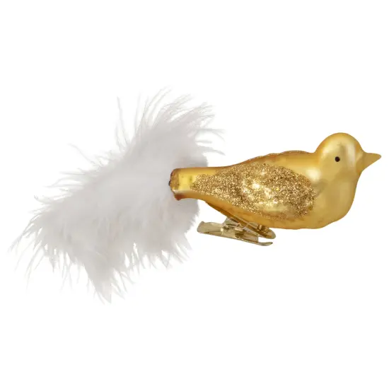 Northlight 5.5" Gold Bird with Feather Tail Glass Clip On Christmas Ornament {5}