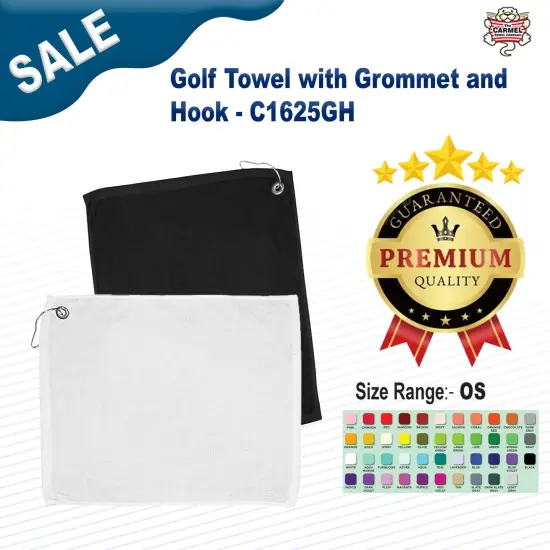 Carmel Towel Company&reg; Golf Towel with Grommet and Hook Black {2}