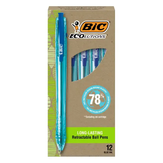 BIC Ecolutions Ocean-Bound Ball Pens, Medium Point (1.0mm), 12-Count Pack, Blue Ink Pens Made from 78% Ocean-Bound Recycled Plastic {2}