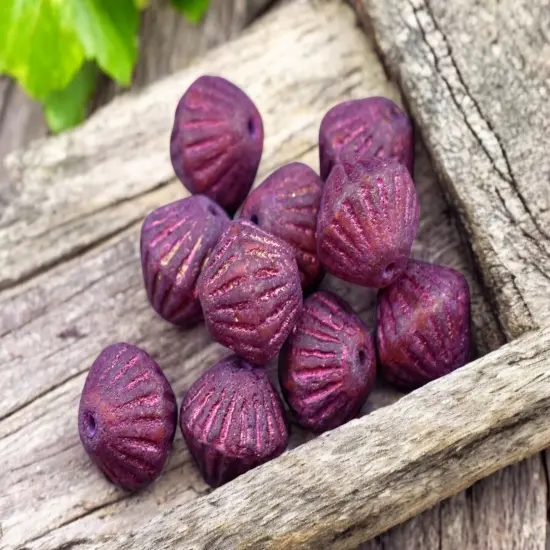 *15* 11mm Pink Washed Etched Magenta Purple Carved Bicone Beads {1}