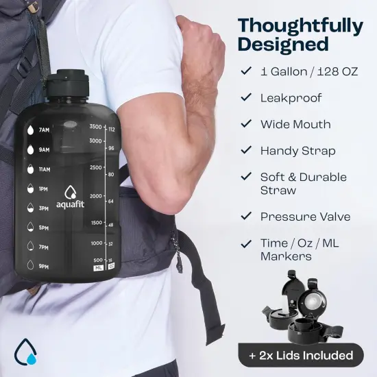 1 Gallon Water Bottle with Time Marker - Straw & Chug Lid {5}
