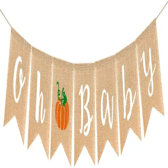 Oh baby Pumpkin Burlap Banner Welcome Baby Fall Jute Bunting Garland {1}