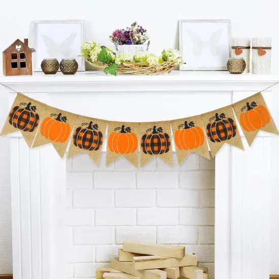 Fall Banner Orange Black Pumpkin Burlap Banner {1}