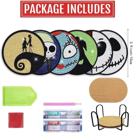 8 Pcs Diamond Art Paintings Coasters Kits with Holder (Halloween) {2}