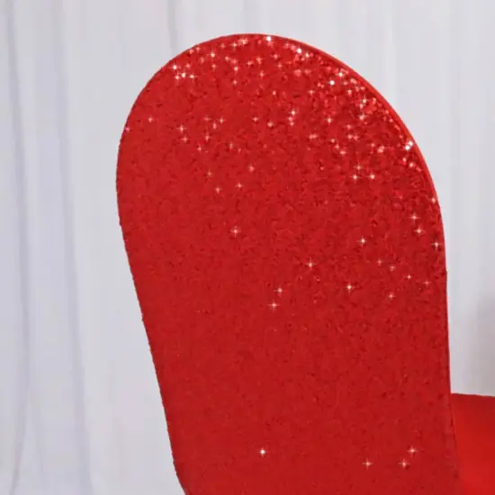 1 Piece Sequin Spandex Banquet Chair Cover Red Stretch Sparkle Elegant Event Decor {5}
