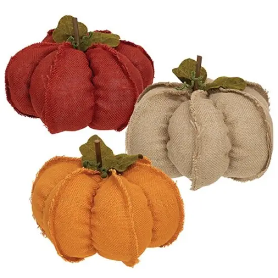 Burlap Fabric Pumpkins for Fall Table Mantel or Shelf Decor 3 asstd. {2}
